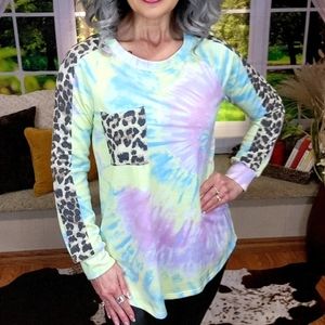 Leopard/Tye Dye Long Sleeves Top